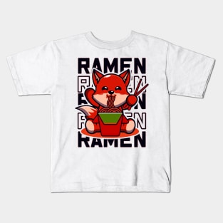Fox with Ramen, Kawaii Cute Japanese noodles design Kids T-Shirt
